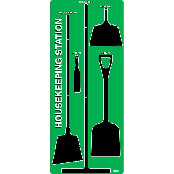 5S Housekeeping Shadow Board Broom Station Version 5 - Green Board / Black Shadows  With Broom